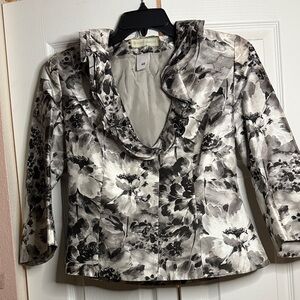 PAULE VASSUER Monochrome Floral Ruffle Blazer size 40(8)
